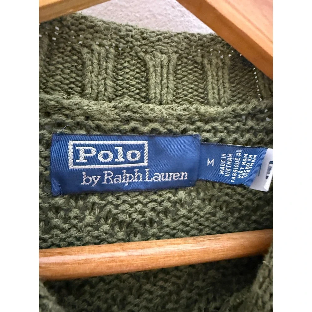 Polo Ralph Lauren Mens Olive Green Textured Linen Cotton Knit Sweater Medium